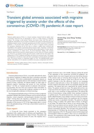 Transient Global Amnesia Associated with Migraine Triggered by Anxiety Under the Effects of the Coronavirus (COVID-19) Pandemic: a Case Report