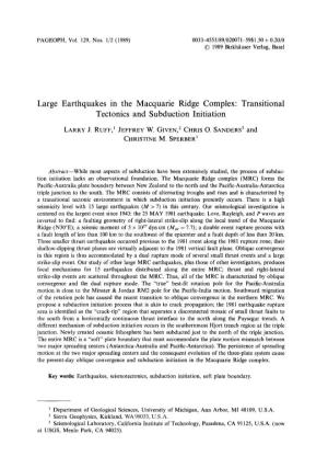 Large Earthquakes in the Macquarie Ridge Complex: Transitional Tectonics and Subduction Initiation