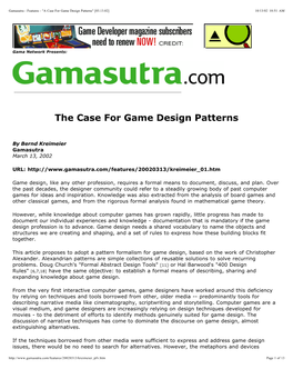 The Case for Game Design Patterns