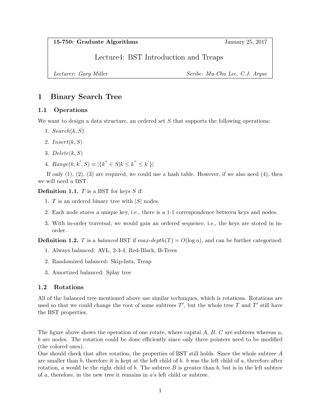 Lecture4: BST Introduction and Treaps 1 Binary Search Tree