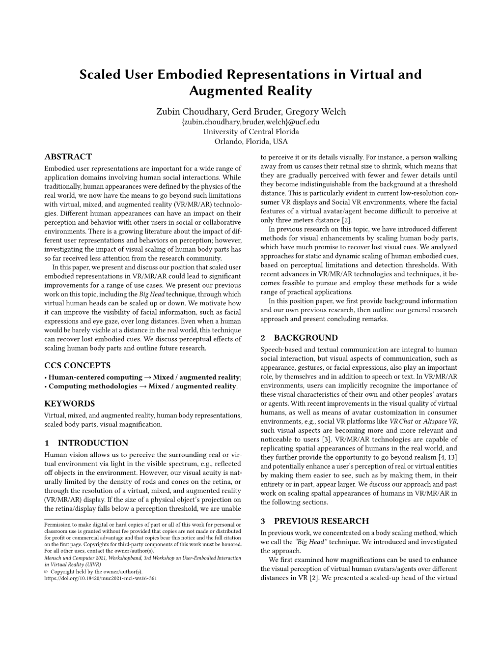 Scaled User Embodied Representations in Virtual And