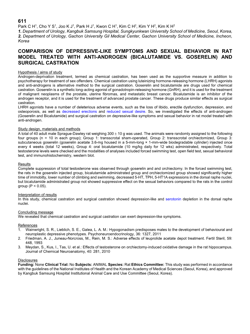 611 Comparison of Depressive-Like Symptoms