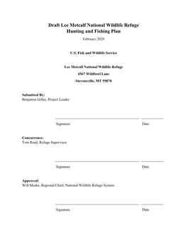 Draft Lee Metcalf National Wildlife Refuge Hunting and Fishing Plan February 2020