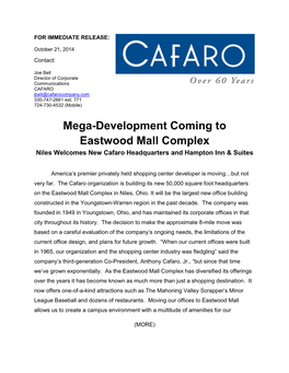 Mega-Development Coming to Eastwood Mall Complex Niles Welcomes New Cafaro Headquarters and Hampton Inn & Suites