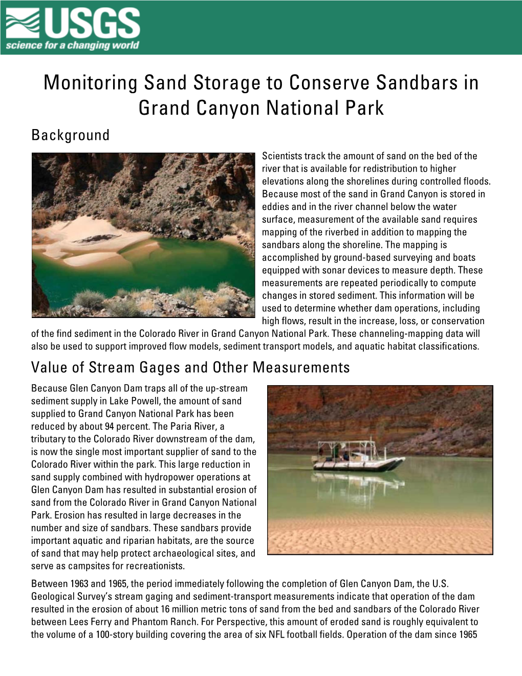 Monitoring Sand Storage to Conserve Sandbars in Grand Canyon