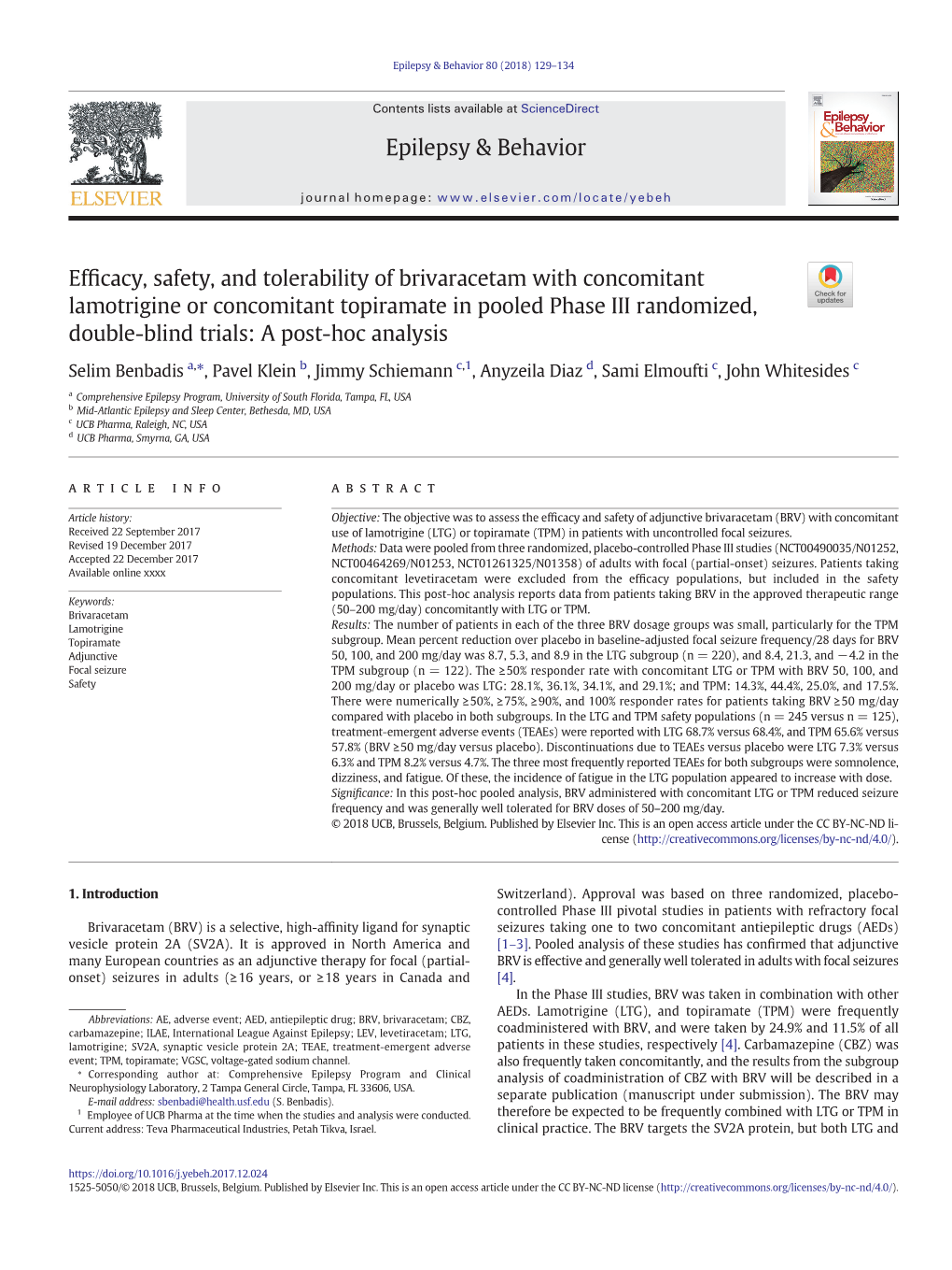 Efficacy, Safety, and Tolerability of Brivaracetam with Concomitant