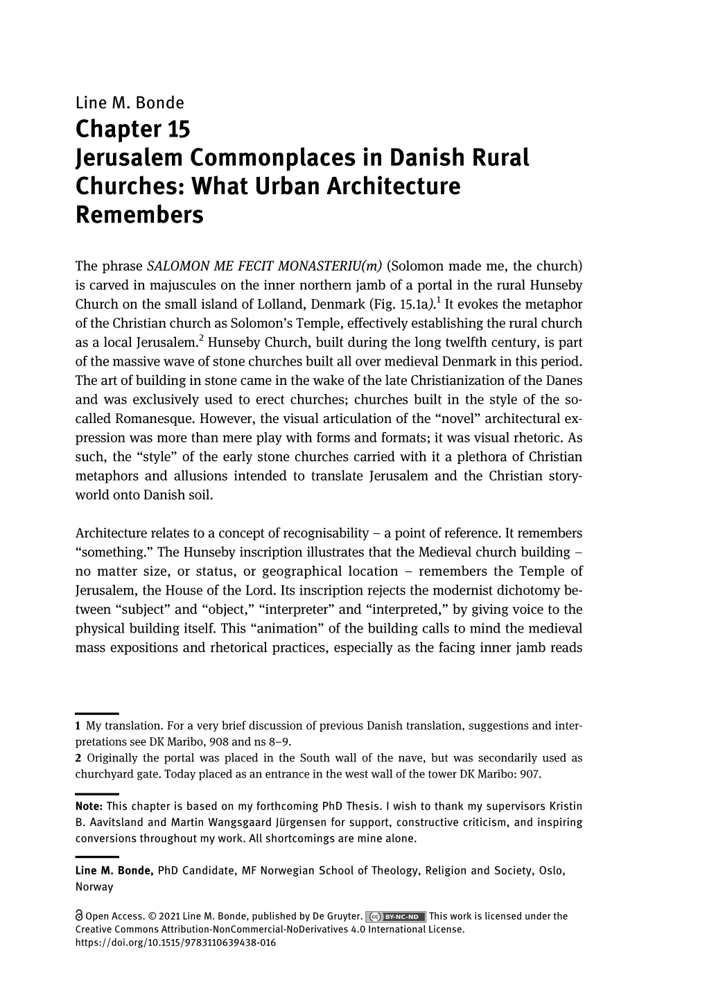 Jerusalem Commonplaces in Danish Rural Churches: What Urban Architecture Remembers