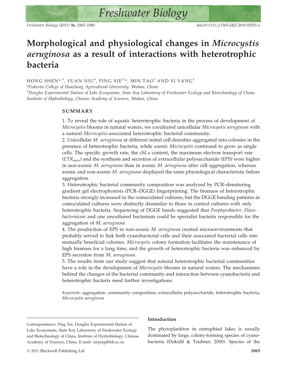 Morphological and Physiological Changes in Microcystis Aeruginosa As a Result of Interactions with Heterotrophic Bacteria
