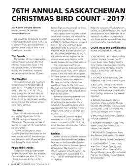 76Th ANNUAL SASKATCHEWAN CHRISTMAS BIRD COUNT - 2017