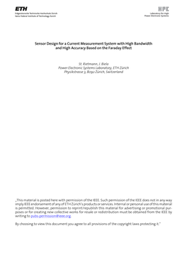 Rietmann St., Biela J., Sensor Design for a Current Measurement System with High Bandwidth and High