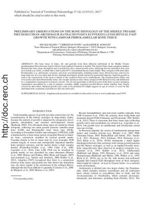Preliminary Observations on the Bone Histology of the Middle Triassic