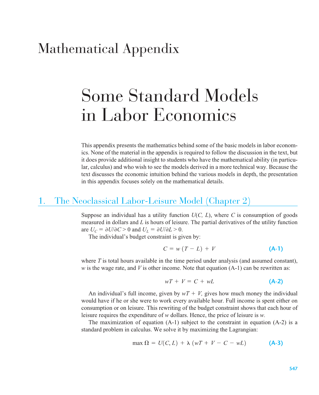 Some Standard Models in Labor Economics