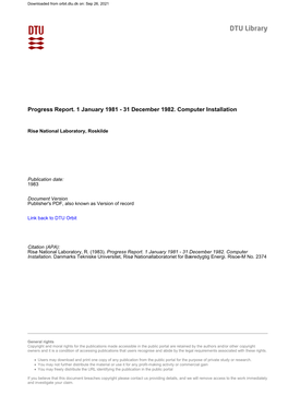 Progress Report. 1 January 1981 - 31 December 1982
