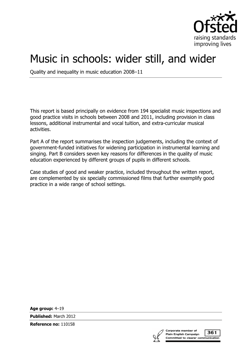 Music in Schools Wider Still and Wider by Ofsted 2012