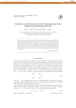 Geometry and Structure of Lie Pseudogroups from Infinitesimal Defining Systems