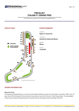 PRICELIST ITALIAN F1 GRAND PRIX This Price List Was Generated on 01.10.2021 08:35 and Shows the Price and Stock Situation at This Moment
