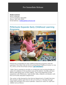 For Immediate Release Pvschools Expands Early Childhood Learning