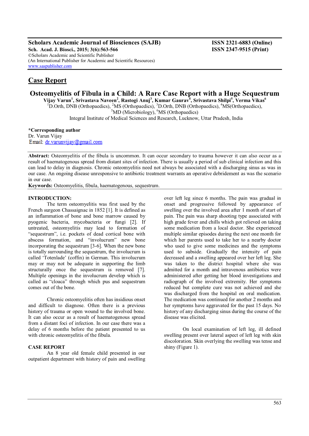 Case Report Osteomyelitis of Fibula in a Child