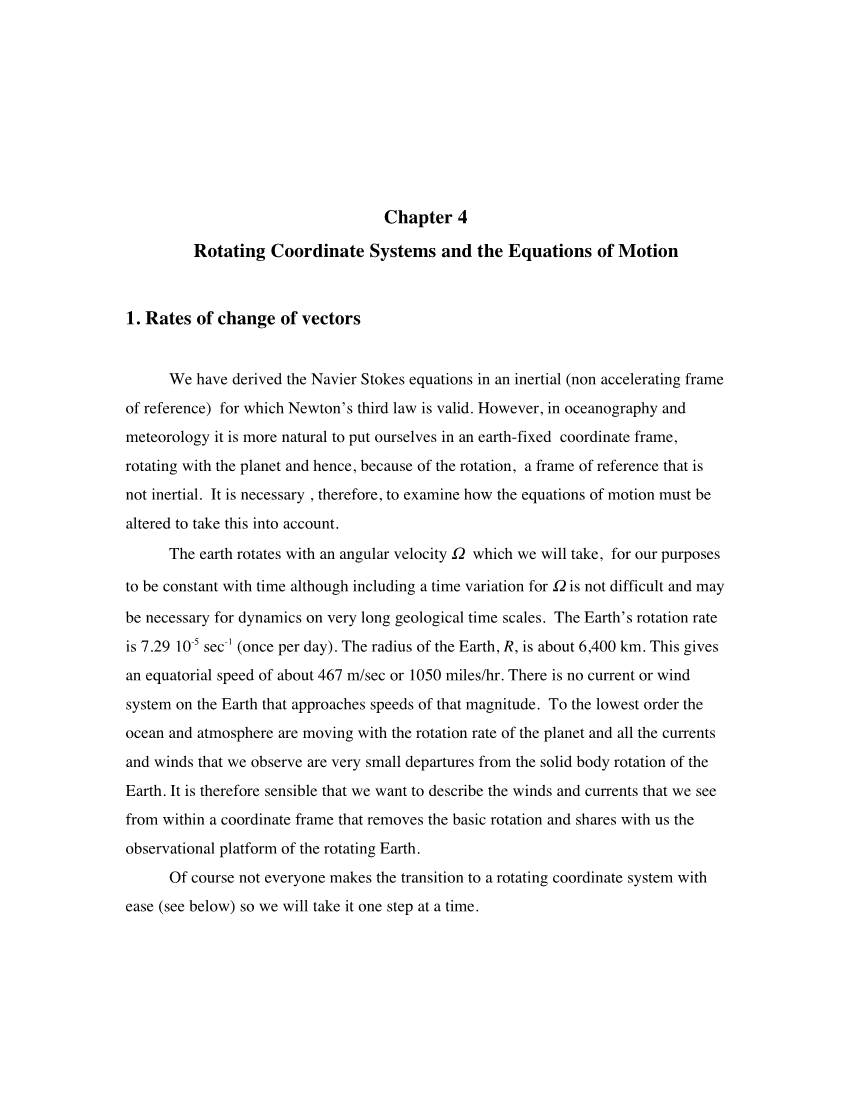 Chapter 4 Rotating Coordinate Systems and the Equations of Motion