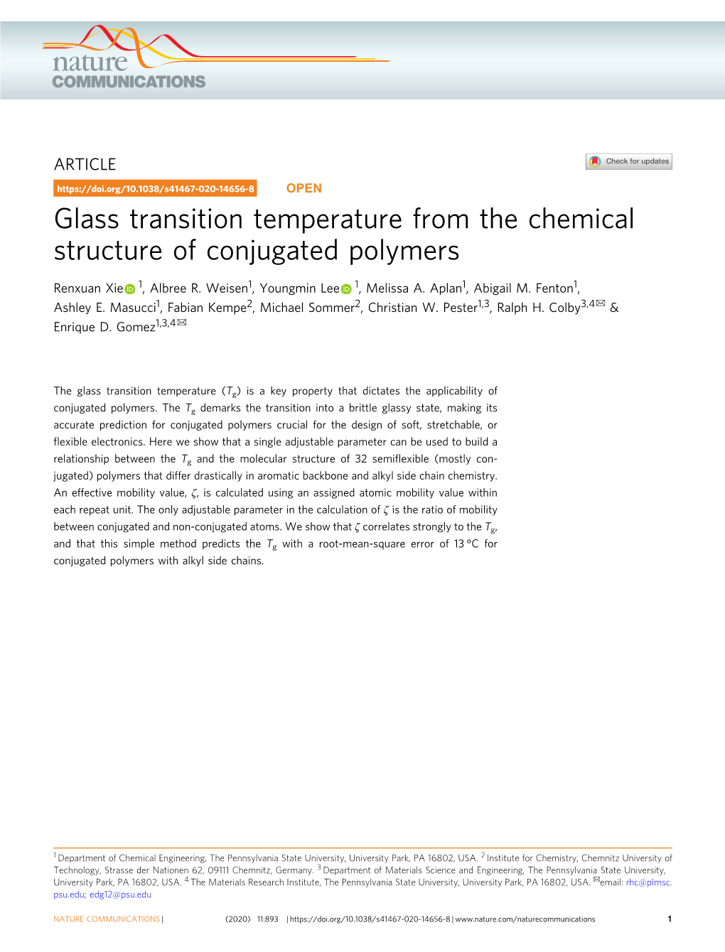 Glass Transition Temperature from the Chemical Structure of Conjugated Polymers