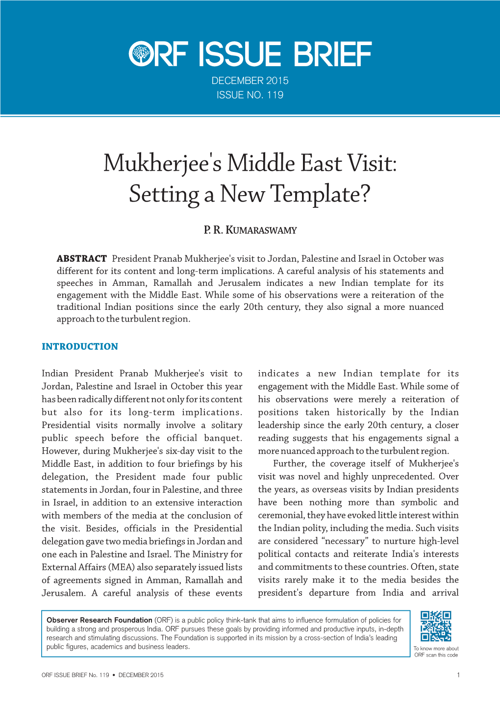 Mukherjee's Middle East Visit: Setting a New Template?
