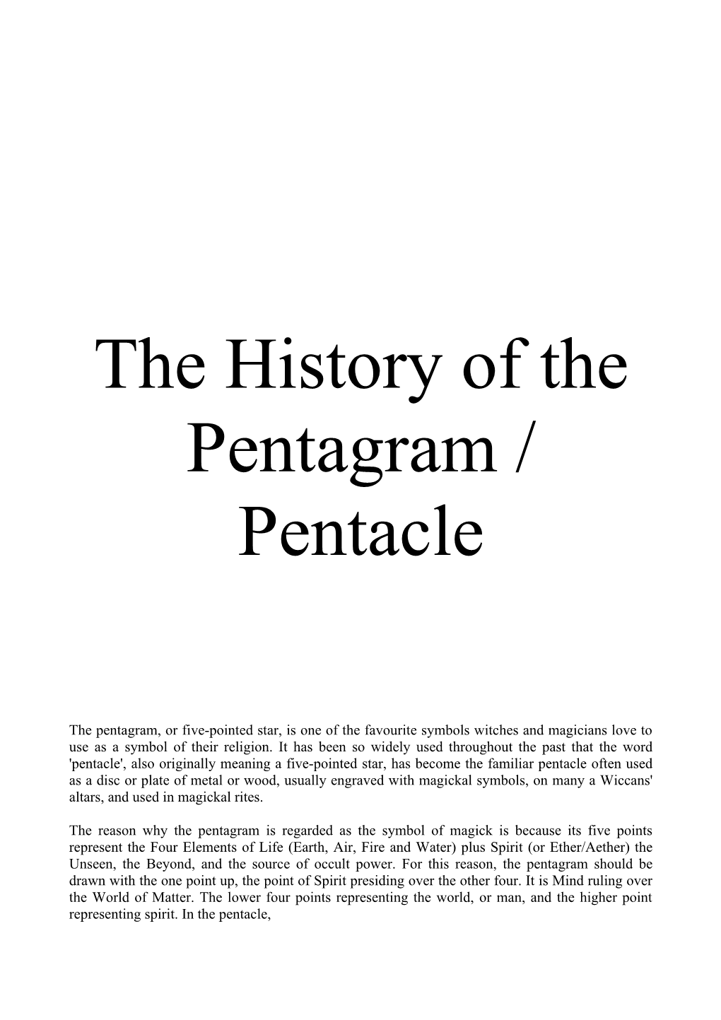 The History of the Pentagram / Pentacle