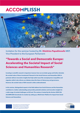 “Towards a Social and Democratic Europe: Accelerating the Societal Impact of Social Sciences and Humanities Research”
