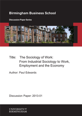 From Industrial Sociology to Work, Employment and the Economy