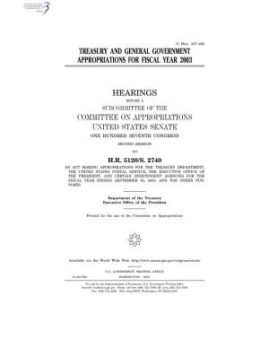 Treasury and General Government Appropriations for Fiscal Year 2003