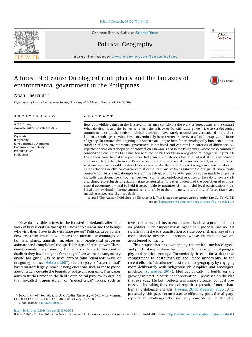 Ontological Multiplicity and the Fantasies of Environmental Government in the Philippines
