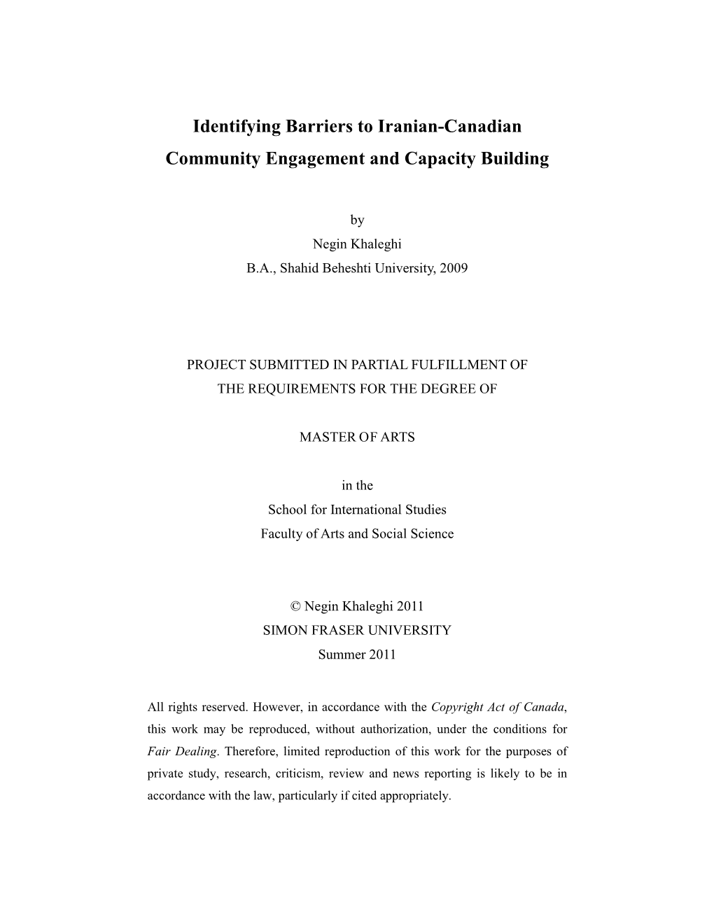 Barriers to Iranian-Canadian Community Engagement and Capacity Building