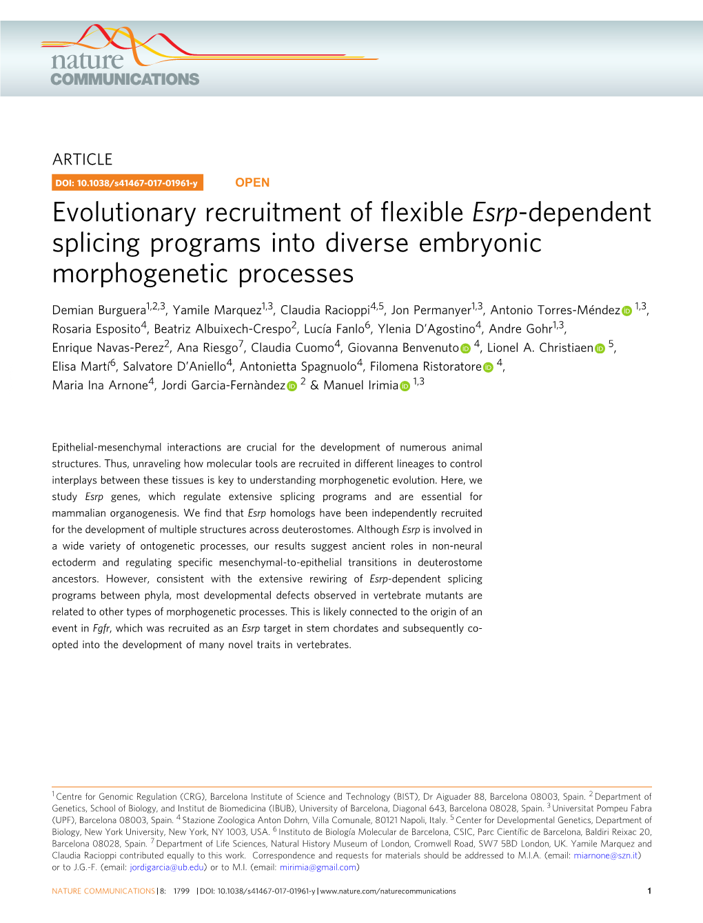 Evolutionary Recruitment of Flexible Esrp-Dependent Splicing Programs