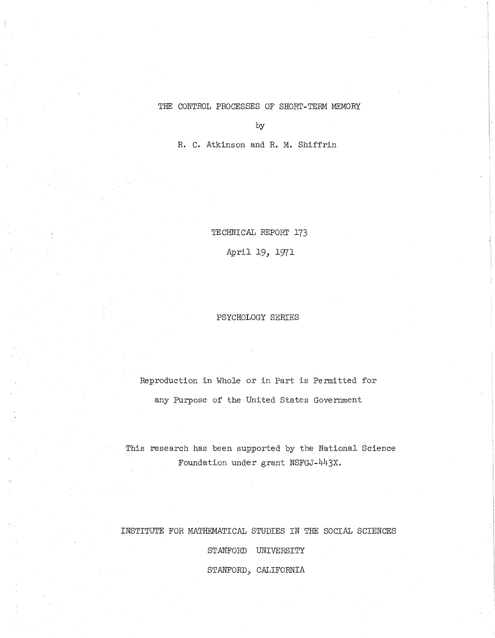 THE CONTROL PROCESSES of SHORT-TERM MEMORY by R. C