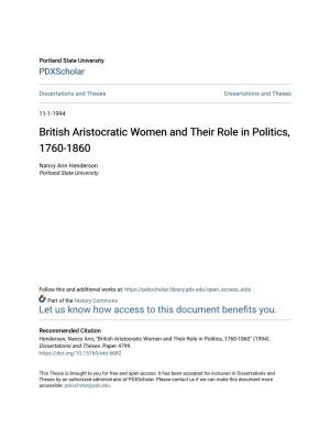 British Aristocratic Women and Their Role in Politics, 1760-1860