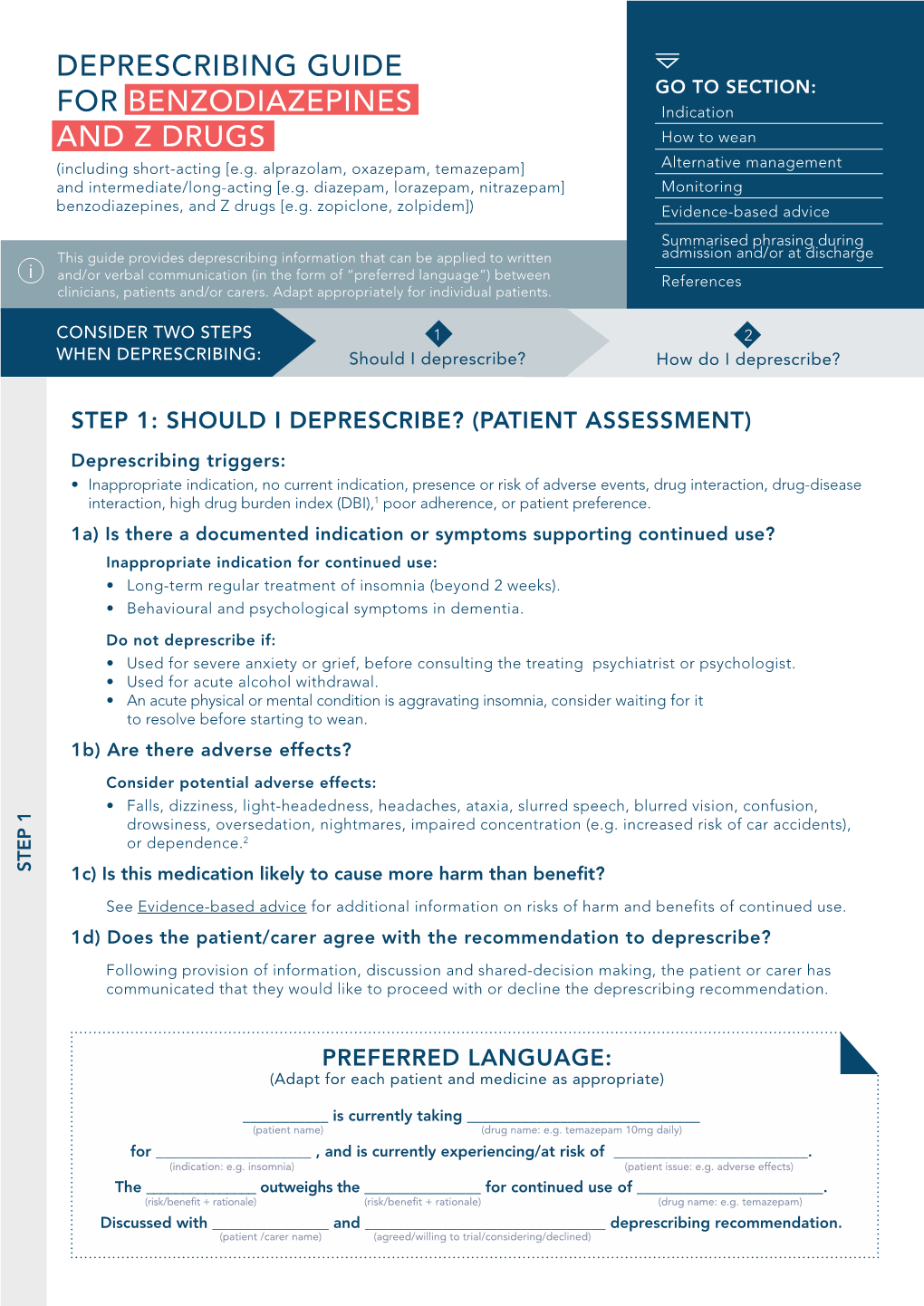 Deprescribing Guide for Benzodiazepines and Z Drugs