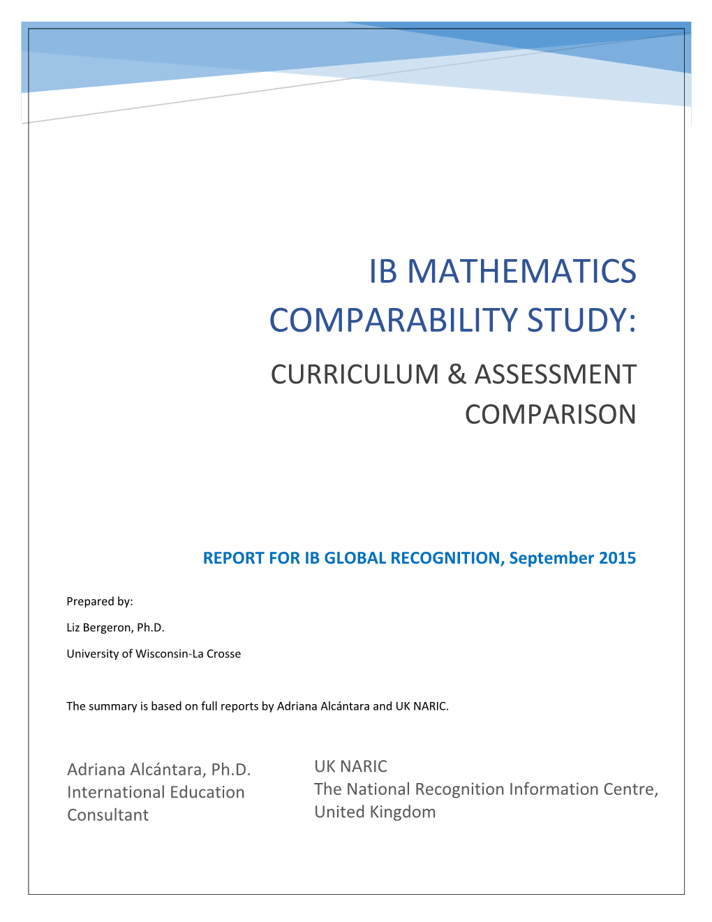 Ib Mathematics Comparability Study: Curriculum & Assessment Comparison