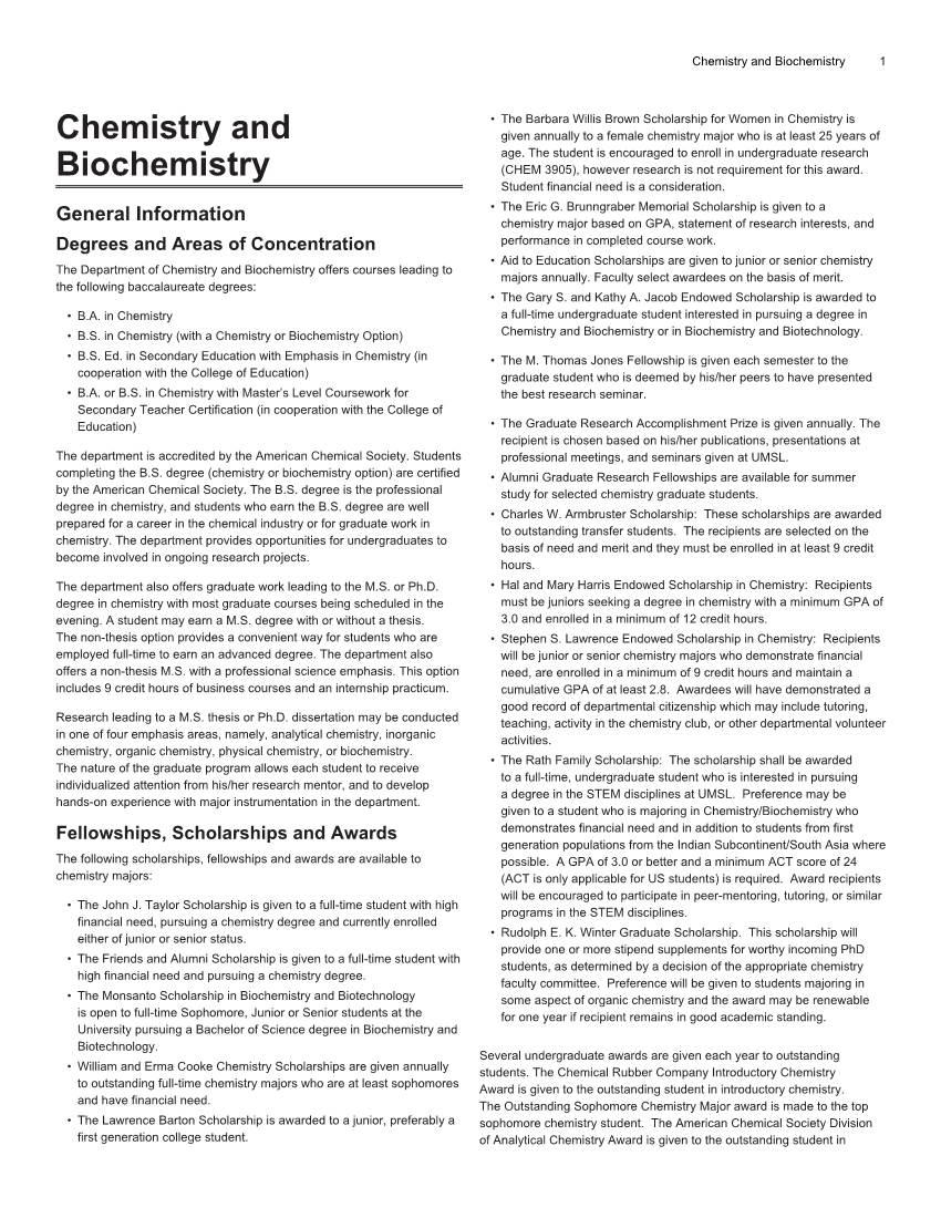 Chemistry and Biochemistry 1