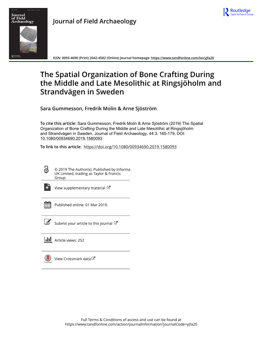 The Spatial Organization of Bone Crafting During the Middle and Late Mesolithic at Ringsjöholm and Strandvägen in Sweden