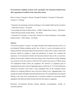 Siluriformes: Ariidae) Are Important Components of the Regional Fauna As They Exhibit High Biomass (Barletta Et Al