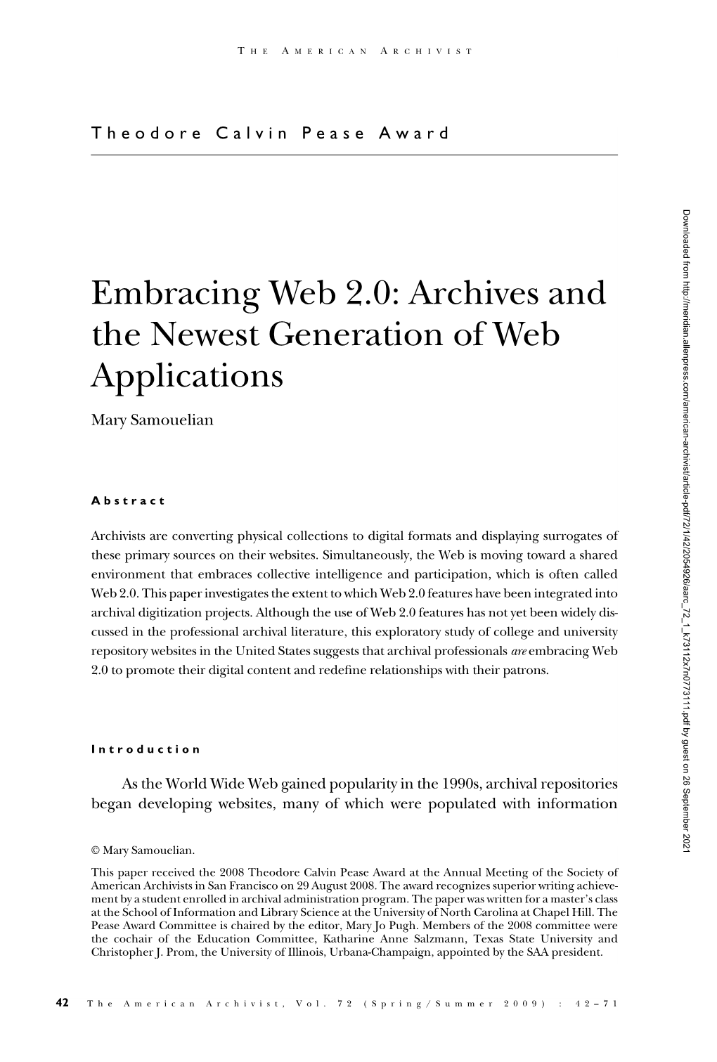Embracing Web 2.0: Archives and the Newest Generation of Web Applications