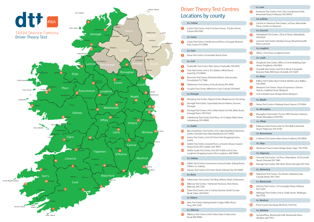 Driver Theory Test Centres Locations by County