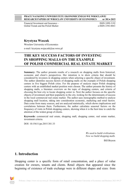 1. Introduction the KEY SUCCESS FACTORS of INVESTING IN