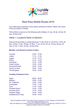 West Ross Mobile Routes 2019