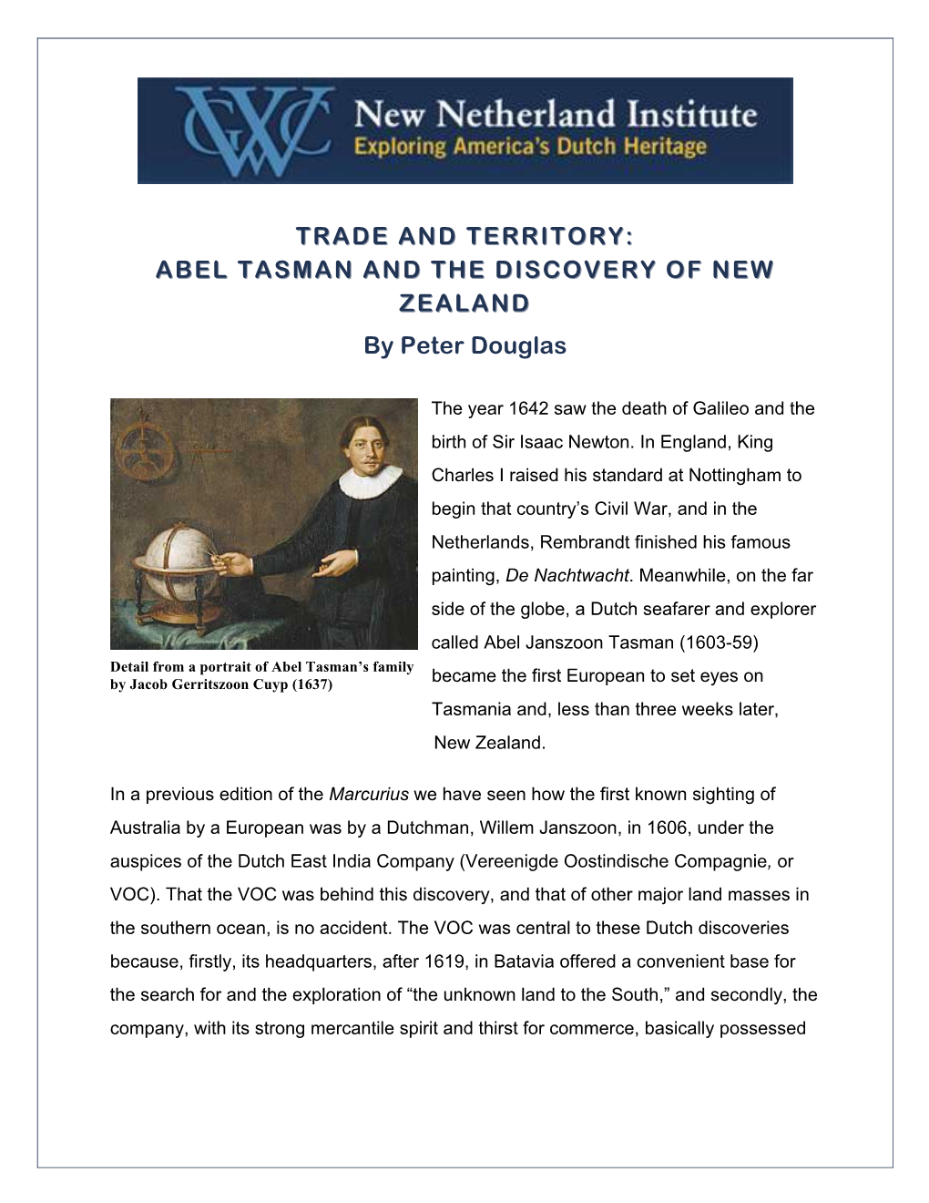 ABEL TASMAN and the DISCOVERY of NEW ZEALAND by Peter Douglas