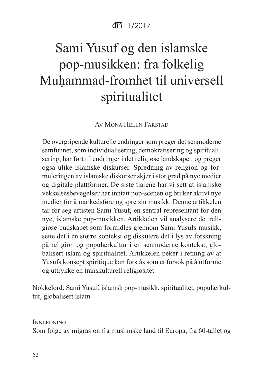 Sami Yusuf Og Den Islamske Pop-Musikken: Fra Folkelig Muḥammad-Fromhet Til Universell Spiritualitet