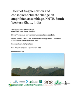 Effect of Fragmentation and Consequent Climate Change on Amphibian Assemblage, KMTR, South Western Ghats, India
