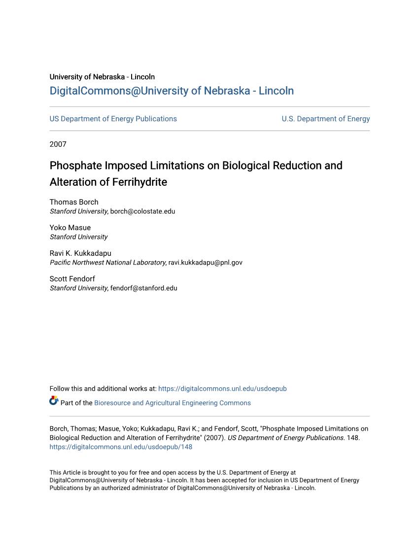 Phosphate Imposed Limitations on Biological Reduction and Alteration of Ferrihydrite