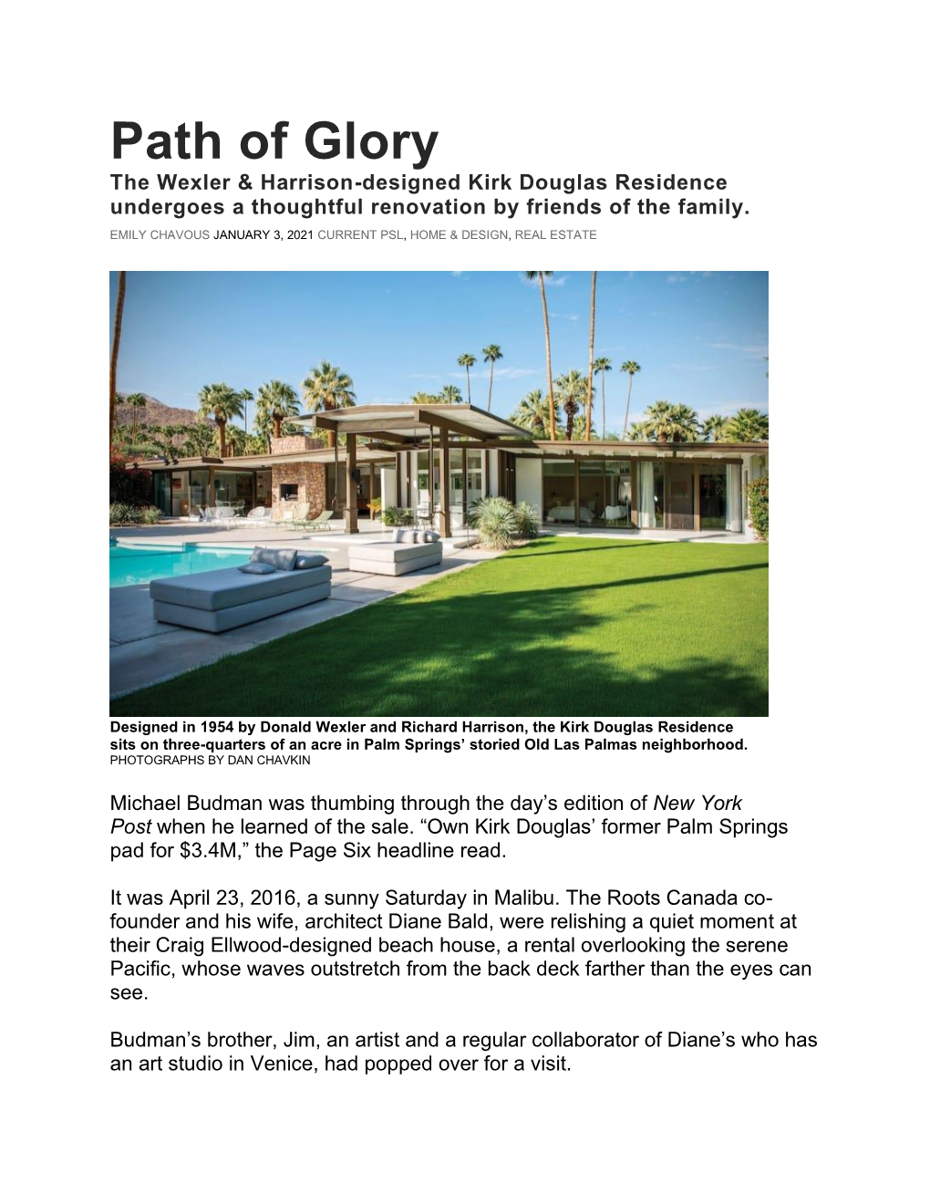 Path of Glory the Wexler & Harrison-Designed Kirk Douglas Residence Undergoes a Thoughtful Renovation by Friends of the Family