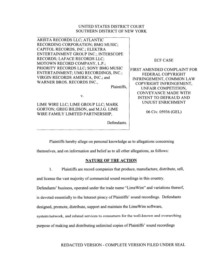 First Amended Complaint for Federal Copyright