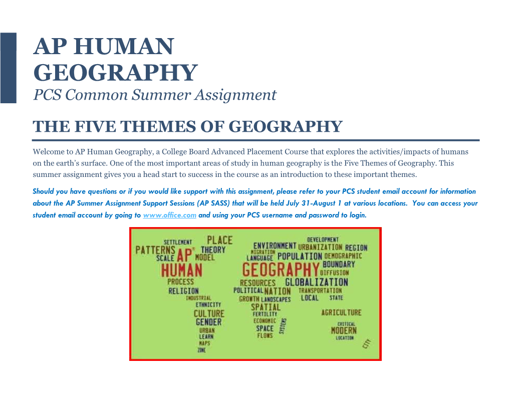 AP HUMAN GEOGRAPHY PCS Common Summer Assignment